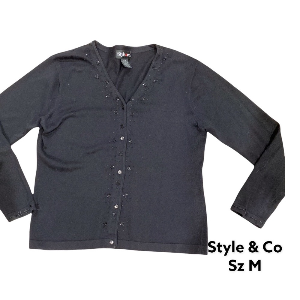 STYLE & Co black cardigan all seasons sweater sequins accents Sz M